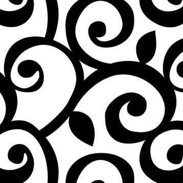 Modern Scroll Wallpaper, Black and White, Set of 5 Bolts