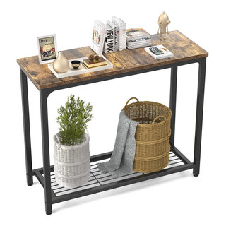 Small Console Table/Sofa Table with Mesh Shelves, 32 Inch, Rustic Brown ...