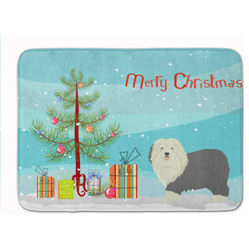 Old English Sheepdog Christmas Tree Machine Washable Memory Foam Mat Doormats
