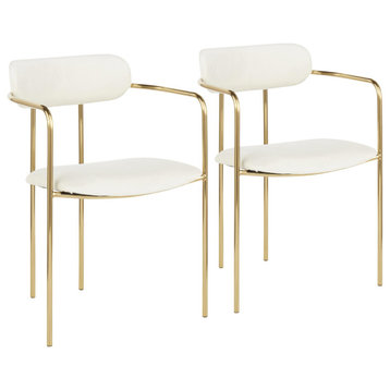 Demi Contemporary Chair in Gold Metal and Cream Velvet, Set of 2