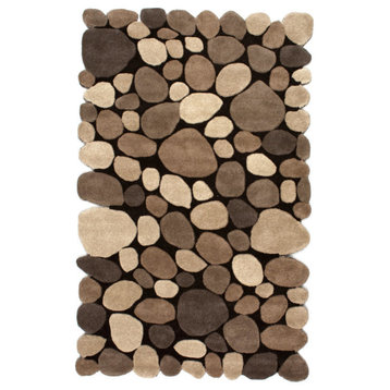 Hand-Carved Stones and Pebbles Wool Rug, Natural, 2'6"x12'