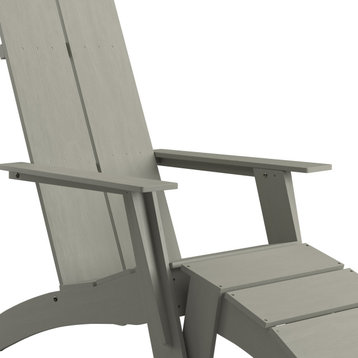 Sawyer Modern All-Weather Poly Resin Wood Adirondack Chair With Foot Rest, Gray