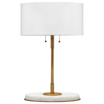 Luxe Minimalist Brass Metal Marble 2 Light Table Lamp 27 in Oval White Gold