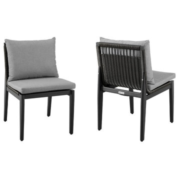 Grand Outdoor Patio Dining Chairs in Aluminum with Grey Cushions - Set of 2