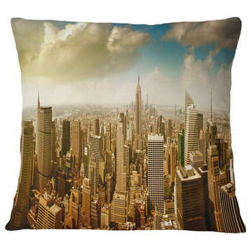 Midtown And Downtown Manhattan Modern Cityscape Throw Pillow, 16"x16"