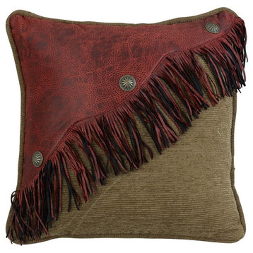 Diagonal Red Faux Leather Design With Fringe And Concho