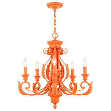 Shiny Orange Contemporary, Ornamental, Neoclassical, Embellished Chandelier