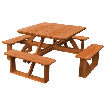Cedar Square Picnic Table with Attached Benches, Cedar Stain