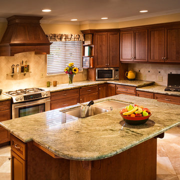 Craftsman Kitchen, Costa Esmeralda Granite, Desk, Island, Entertainment Center