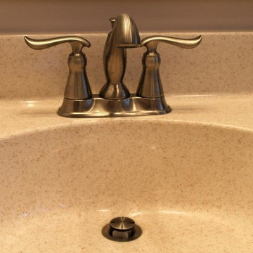 Delta Faucet Linden Fixtures in Brushed Nickel, Polystone Shimmer Top