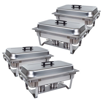 Set of 4 Chafing Dish Buffet Food and Water Pans, Covers, Stands, Fuel Holders