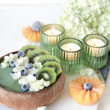 Green Ribbed Glass Votive Holders, Set of 4