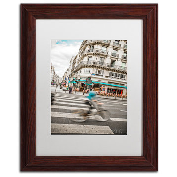 "Paris Bicycle Rider" Framed Art by Yale Gurney, Wood, White, 11"x14"