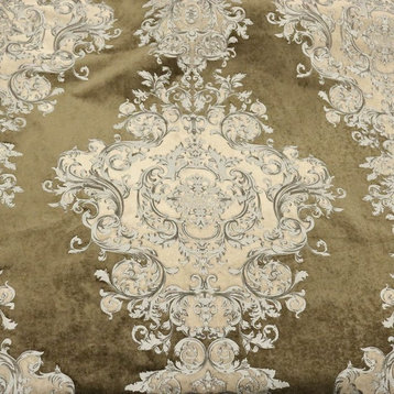 Buckingham Imperial Pattern Velvet Upholstery Fabric, Driftwood