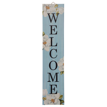 42"H Washed Blue Wooden "WELCOME" Porch Sign