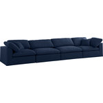 Meridian Furniture - Serene Linen Textured Fabric Deluxe Comfort 4-Piece Modular Sofa, Navy - There's lots to love about the Serene linen textured deluxe cloud-like comfort modular collection, and this piece is not an exception. The soft navy linen textured fabric is cozy and sleek to the touch while the overstuffed down/feather cushions provide gentle support so you can relax and unwind like a VIP. Customize your seating with this modular set by adding the pieces you like most. Latches under each piece make it easy to snap them into position for a look that's modern yet welcoming.