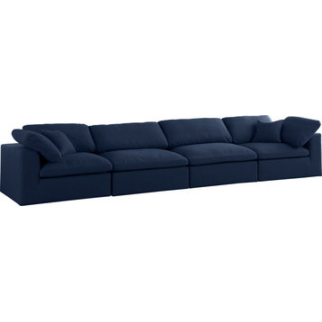 Serene Linen Textured Fabric Deluxe Comfort 4-Piece Modular Sofa, Navy
