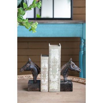 A&B Home Brown Stone Look Horse Head Bookend Set