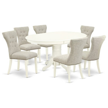 East West Furniture Avon 7-piece Wood Dining Set in Linen White