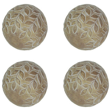 Set of 4 Rustic Plant Themed Wood-like Resin Home Decor Balls 4 Inch Diameter