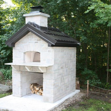 Outdoor pizza oven at cottage, wood fired