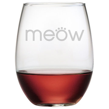 "Meow" Stemless Wine Glasses, Set of 4