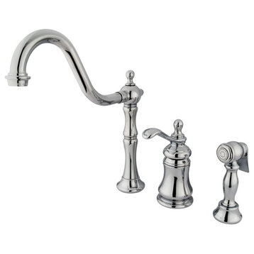 Widespread Kitchen Faucet, Single Side Handle & Side Sprayer, Polished Chrome