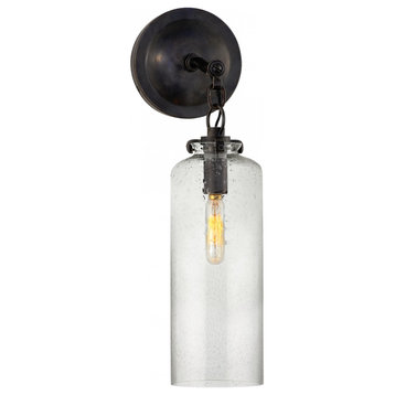 Katie Bathroom Wall Sconce, 1-Light, Cylinder, Bronze, Seeded Glass, 16.25"H