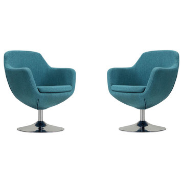 Manhattan Comfort Caisson Twill Swivel Accent Chair, Blue, Set of 2