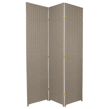 6' Tall Woven Fiber Room Divider, Special Edition, Gray, 3 Panel