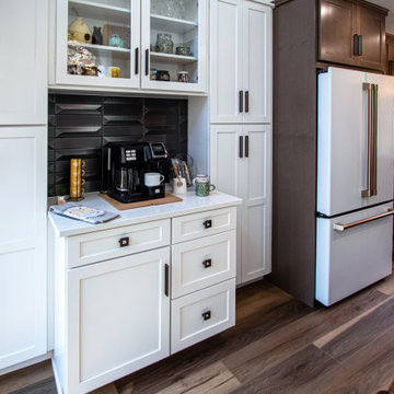 Two Toned White and Wood Kitchen with Coffee Bar