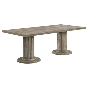 Bowery Hill Transitional Dining Table with Double Pedestal in Reclaimed Gray