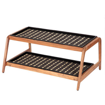 Double-Tier Natural Stand With 3-Pair Rubber Boot Trays Stevie and Paul