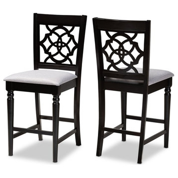 Bowery Hill Contemporary Grey Upholstered Wood Counter Stools (Set of 2)