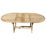 Windsor Teak Furniture - Teak Extra Wide 95x51 Oval Extension Table, Seats 8 - The Extra Wide Oval Buckingham 95" x 51" (When Open) Double Leaf Extension Table..... Made with solid Grade A Teak will surely become a family heirloom. The Buckingham 95" comes with two 12" leafs. It's 71" long closed , 83" long with one leaf open, and 95" with both leafs opened....giving you 3 size tables!......and it Seats 8 open  and seats 6 when closed. The unique built-in double butterfly pop-up leaf enables you to open or close your table in 15 seconds. Comes with cap covered umbrella hole. Some Assembly,