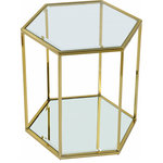 Meridian Furniture - Sei Glass Top End Table With Mirrored Base, Gold, 1 Piece - This SEI end table puts you in complete control of the look of your space. Use a single table for a small space, or put together two or more tables for an expanded look when game night requires extra room for you to spread out. The beautiful brushed gold frame holds a glass top with mirrored base and parallel mirrored bottom shelf. The modular design lets you connect as many tables as you need for a custom solution to your requirements.