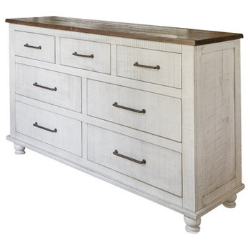 Avalon Rustic Farmhouse 7 Drawer Dresser - White, Without Mirror