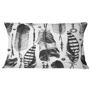 Hand Drawn Feathers Abstract Throw Pillow, 12"x20"