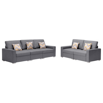 Nolan Gray Linen Sofa and Loveseat Living Room Set Pillows Interchangeable Legs