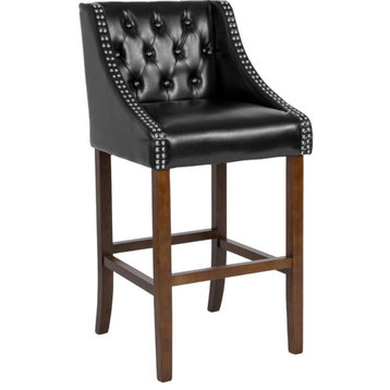 Flash Furniture Carmel 30" Leather Tufted Bar Stool in Black and Walnut