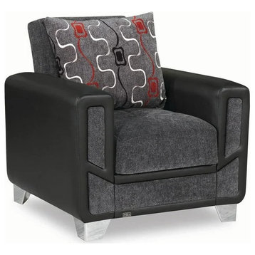 Comfortable Accent Chair, Convertible Design With Gray Chenille Upholstered Seat