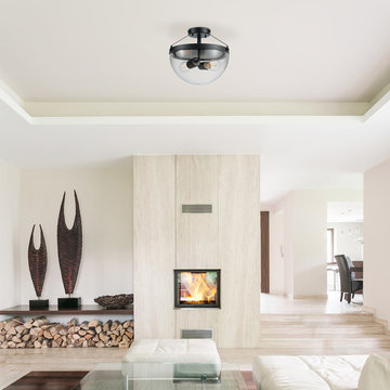 Belsize 2-Light Semi-Flush Mount Ceiling Light, Dark Bronze, Clear Glass Shade