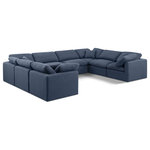 Meridian Furniture - Indulge Upholstered Modular U-Shaped Sectional, Navy, 8-Piece: 4 Armless Chair, 4 Corner Chair, Down Stuffed Linen Textured Fabric - Experience ultimate comfort and style with our navy linen textured fabric Indulge Sectional. The luxurious linen texture of the fabric will elevate the aesthetic of any room. This sofa provides ample space for you to relax while its modular build offers the option of unlimited configurations. Whether you're looking to add a stylish element to your living room or a comfortable seating option to your bedroom, this sofa is the perfect choice.