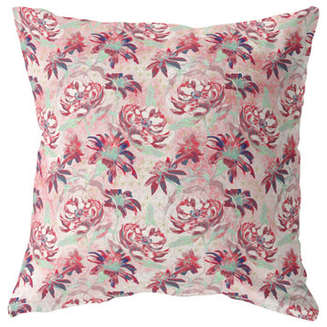 20" Red White Roses Indoor Outdoor Throw Pillow
