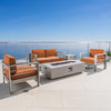 Crested Bay Outdoor Aluminum 4 Seater Chat Set with Fire Pit, Canvas Rust, Light Gray Fire Table