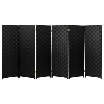 4 ft. Short Woven Fiber Outdoor All Weather Room Divider 6 Panel Black