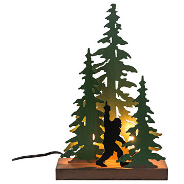 Rustic Metal Rude Bigfoot In Forest Accent Lamp Decorative Sasquatch Home Decor