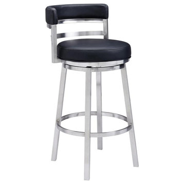 Madrid Contemporary 30 Bar Height Barstool in Brushed Stainless Steel...