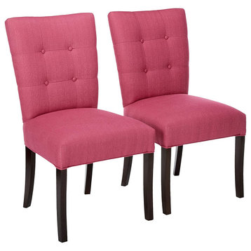 Set of 2 Dining Chair, Polyester Seat With 4 Button Tufted Backrest, Tulip