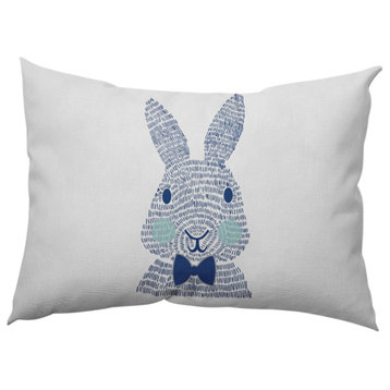 Monochrome Bunny Easter Decorative Lumbar Pillow, Dark Cobalt Blue, 14x20"